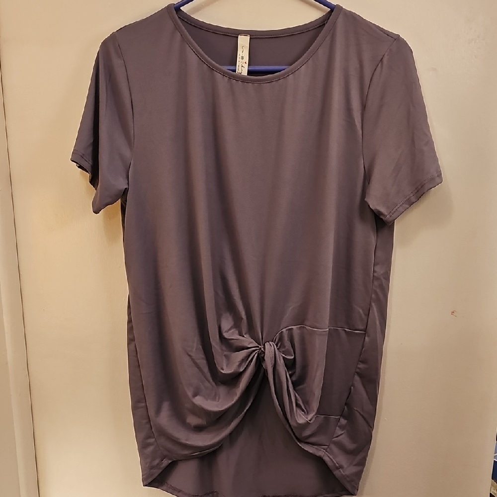 Purple Tie Front Short Sleeve Tee